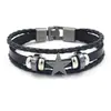 Pulsera de Cuero Tejida de Múltiples Capas con Estrella de Cinco Puntas, Pulsera de Aleación Tridimensional con Cuentas de Estrella de Cinco Puntas, Accesorios Retro Casuales Unisex