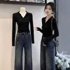 Camiseta de manga larga con cuello polo de algodón puro para mujer, nueva colección de principios de otoño 2026, diseño ajustado, una capa interior única y elegante, top de algodón para mujer