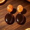 Pendientes de diseño retro únicos de nicho vintage medieval, pendientes de esmalte naranja, pendientes de pasador de plata 925 para mujer