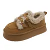 Zapatos de Algodón con Suela Gruesa para Mujer, Nuevo Estilo Invierno 2026, Botas de Nieve Cálidas sin Cordones con Hebilla, Zapatos para Mujer Estilo Birkenstock con Forro de Felpa