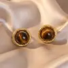 Pendientes Maillard Otoño e Invierno para Mujer, Pendientes de Lujo Ligero de Nicho de Gama Alta, Pendientes Elegantes Populares de Estilo Retro con Piedra de Ojo de Tigre
