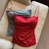 Camisola plisada para chicas sexys para mujer con cinturón, almohadilla en el pecho, para llevar debajo o encima, hermosa espalda, tirante delgado, adelgazante, top base para mujer, verano
