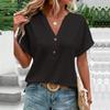 Primavera y Verano 2025 Estación Independiente Transfronteriza Europea y Americana de Amazon Nueva Moda Femenina Casual Color Puro Botón Cuello en V Camiseta para Mujer