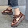 Sandalias retro huecas de piel auténtica para mujer, novedad de verano 2023, con plataforma de cuña y punta abierta, sandalias romanas tipo muffin para mujer