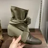 Versión de piel de oveja~Botines de punta con lazo estilo coreano para mujer con parche de lona interior para aumentar la altura, botines cortos de moda
