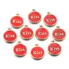 Colgante de etiqueta de beso con letra inglesa, redondo, aleación, doble cara, gota de aceite, colgante pequeño, pulsera, collar, joyería DIY