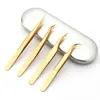 Pinça para Cílios Flor de Ouro com Clip de Pena para Aplicação de Cílios Postiços de Ponto Único Assistente de Manicure Pinça de Cílios de Alta Precisão