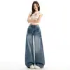 Jeans de Pierna Ancha de Cintura Alta con Remaches Estilo Retro Americano para Mujer, Nuevo Diseño de Nicho Otoñal, Pantalones Rectos Sueltos Relajados