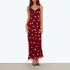 Novo vestido curto sexy estilo europeu e americano com decote V e fenda, vestido de alça com bolinhas vermelhas estilo férias na praia
