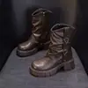 Botas Martin de Felpa para Mujer Estilo Británico 2026 Otoño/Invierno Nueva Llegada Más Vendidas Botas de Caña Media Fruncidas para Pantalón Suela Gruesa Algodón Adelgazantes