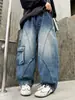 Novos jeans de outono para meninos grandes, roupas infantis, calças jeans de trabalho estilosas e da moda para meninos e adolescentes