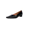 Zapatos de Salón de Moda Minimalistas y Atemporales de Tres Colores con Punta Cuadrada y Tacón Grueso Poco Profundos, Nuevos Zapatos de Trabajo Versátiles de Charol con Tacón Bajo