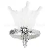 Tocado de Flor de Cuentas de Plata de 1920 Listo para Usar Accesorios para Falda de Dama Diadema de Plumas de Avestruz Negra Retro Tocado de Plumas