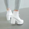 Botines de Tacón Alto para Mujer Comercio Exterior Otoño e Invierno Nuevo Estilo Coreano Punta Redonda Tacón Grueso Cremallera Impermeable Botas Martin de Mesa Talla Grande