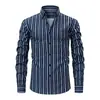 2026 Nova Camisa Casual Cardigan de Manga Longa com Estampa Digital Listrada para Homens de Venda Transfronteiriça Moda de Alta Qualidade Roupas Masculinas