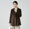 Abrigo de lana minimalista francés negro, doble faz, hombro caído, corte holgado, casual, apto para el lugar de trabajo, traje de lana de doble faz