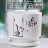 Maceta Cerámica Nórdica Grande con Plato, Rábano Blanco Verde, Uso Doméstico Simple, Suculenta Pequeña Estilo Alto