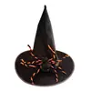 Sombrero de Bruja Maligna para Mujer Sombrero de Bruja con Volantes para Adulto Sombrero de Disfraz de Halloween Negro con Araña Sombrero de Mago