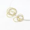 Brincos de argola de três anéis de metal com diamantes 14k, alta moda, senso de moda, personalidade, temperamento, acessórios de joias versáteis, brincos redondos, moda