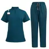 Uniformes de enfermería con cuello mao europeos y americanos, trajes de quirófano con cremallera, ropa de trabajo para salones de belleza y consultorios dentales, conjunto de ropa de trabajo para enfermería de manga corta