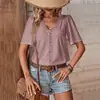 Ropa Baifen Transfronterizo Europeo y Americano 2026 Verano Nueva Camisa de Punto Informal con Retazos de Encaje y Cuello en V para Mujer