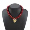 Estilo Exagerado Transfronterizo Europeo y Americano Colgante de Corazón Dorado Brillante Pulsera de Cuentas de Colores Contrastantes Collar de Cadena de Cuentas Acrílicas