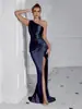 Vestido de noche para fiesta, sexy, con pliegues, elegante, moda europea y americana, de alta gama, de un solo hombro, estilo diosa, ajustado, con abertura