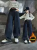 Calça jeans forrada de fleece para meninas outono e inverno, calça casual infantil, calça comprida, roupa de inverno, calça banana larga e grossa, jeans do papai