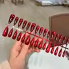 Pontas de Unha Vermelho Brilhante Estilo Cat-Eye, Arte de Unha Cor Sólida Vinho, Peças de Unha Prontas para Noivas, Adesivos de Unha de Ano Novo