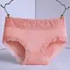 Ropa interior de algodón puro de talle medio para mujer, cómodos y transpirables shorts triangulares de encaje 7A antibacterianos de color puro nude sin costuras para mujer