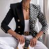 2023 Ropa Exterior Nueva Europea y Americana para Mujer Otoño e Invierno Traje Pequeño Estampado Slim Moda Top Corto de Doble Botonadura para Mujer