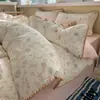 Conjunto de cama de quatro peças grau A para maternidade e infantil para dormir nu na cama, algodão puro genuíno, lençol e capa de edredom estilo Fair Isle, conjunto de três a quatro peças para dormitório