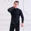 Traje de ropa interior para hombre de otoño e invierno, cuello redondo medio alto, para mediana edad y ancianos, delgado, cálido, ropa de otoño, pantalones largos, suéter