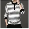 Polo de primavera y otoño para hombre, moderno, a rayas, con solapa de color contrastante, camiseta de manga larga para hombre, estilo coreano, corte ajustado, camiseta interior juvenil, ropa de otoño