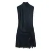 2650- Moda Europea y Americana Transfronteriza AliExpress Venta Caliente Moda Encaje Empalmado Textura de Satén de Seda Mini Vestido