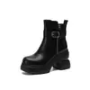 Botines de plataforma negros de 10 cm a la moda, colección otoño/invierno 2026, punta redonda, tacón grueso, cremallera lateral, botas de motociclista para mujer
