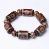 Pulseira de Ágata com Enrolamento de Seda, Contas Dzi Antigas de Calcedônia Natural do Xizang, Olho Três Olhos Nove Olhos, Pulseira Masculina, Fornecimento Direto no Atacado