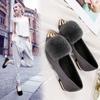 [Piel de conejo auténtica] Nuevos zapatos de felpa para mujer, otoño e invierno, para exteriores, de una sola capa, planos, sin cordones, de gamuza.