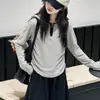 Conjunto listrado para meninas, novo estilo primavera/outono 2026, conjunto de duas peças com capuz para crianças, conjunto de outono da moda para meninas mais velhas