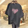 Camiseta Holgada Retro Americana para Mujer de Manga Corta Verano 2025 Talla Grande Oversize Camiseta de Manga Corta Cuello Redondo Top Moderno