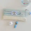 Estuche de malla fresco y simple, nuevo modelo 2026 para estudiantes de secundaria, bolsa de papelería transparente simple de gran capacidad con diseño de cachorro de dibujos animados