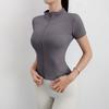 Ropa de yoga para mujer, camiseta ajustada de secado rápido, deportiva de manga corta para correr, Pilates, cuello alto, chamarra con cremallera, ropa de entrenamiento, verano