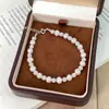 Pulseira Tiqi S925 Prata Esterlina Céu Estrelado Pérola de Imitação para Mulheres, Luxo Leve Nicho Pérola de Água Doce Esfera de Strass Joia Exquisita