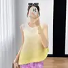 Miyake Verano Nuevo Degradado Cuello Redondo Sin Mangas Todo Fósforo Top Borla Cadera Suelta Falda Traje de Dos Piezas Mujer