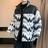 Tela de Invierno Patrón Montaña Nevada Bordado Cuello Alto Abrigo de Algodón Estilo Pareja Engrosado Abrigo de Algodón para Hombre Envío Directo