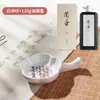 Plato de tinta de cerámica Lanzhai Mariposa Pequeño soporte para bolígrafos Charco de tinta Tinta para caligrafía Plato de agua con tinta Soporte para pinceles Bandeja de tinta Cartucho de tinta Lavado de bolígrafos Piedra de entintar