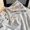 Moletom com capuz bordado com letras, masculino, forrado com lã pesada, estilo high street americano, outono e inverno, solto, combinando, elegante, jaqueta de casal