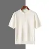Camiseta de malha masculina de manga curta com gola Henry, estilo novo primavera-verão transfronteiriço, camiseta básica pulôver, cor sólida, simples, tamanho grande, top de meia-manga