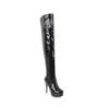 Botas compridas de couro patente para outono e inverno, bico redondo, plataforma impermeável, salto ultralongo, botas femininas plus size, salto fino, zíper lateral, botas over-the-knee de comércio exterior