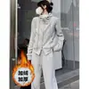 Traje de Mujer Estilo Coreano Shenzhen Nanyou Otoño e Invierno Nuevo Ajuste Holgado Sudadera con Capucha Gruesa Forrada de Lana Conjunto de Dos Piezas